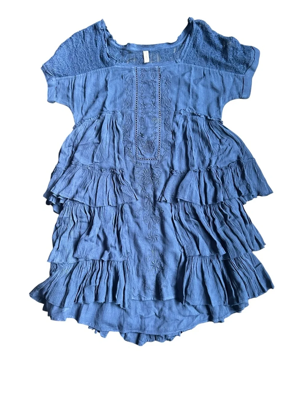 Free‎ People Sunbeam Navy Blue Lace Tiered Mini Dress Size XS